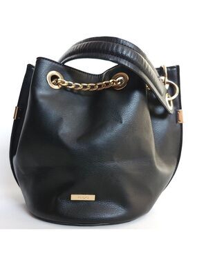 ADORABLE ALDO Mini Bucket Bag Black Gold Tone Key and Hardware